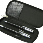 Metal Pen Gift Set Includes Roller Ball And Ball Pen With Leather Barrel And Packed Into Zippered Case Park Lane