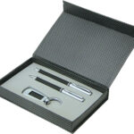 Pen Gift Set Ball Point And Roller Ball Pen With Matching Key Ring Carbon Fibre Gift Set