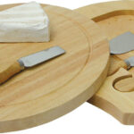 Cheese Board Set Swivel Wooden 4 Knives