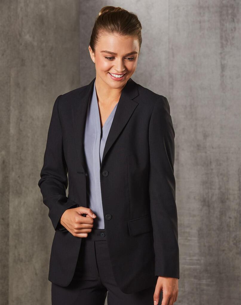 Women’s Two Buttons Mid Length Jacket In Poly/Viscose Stretch