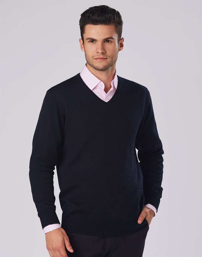 Men’s 100% Merino Wool V Neck L/S Sweater