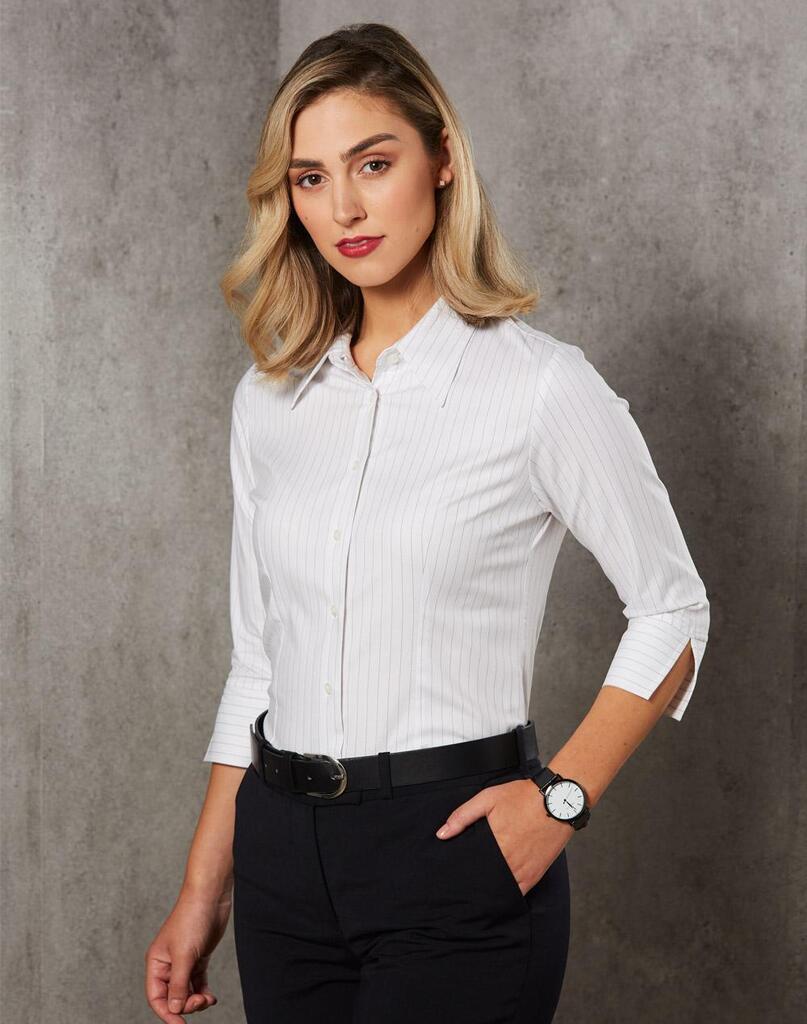 Ladies’ 3/4 Sleeve Stretch Stripe Shirt