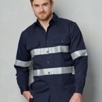 Cotton Drill Long Sleeve Work Shirt With 3M Tapes