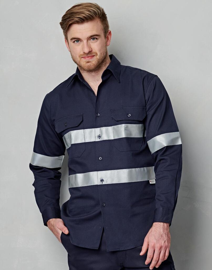 Cotton Drill Long Sleeve Work Shirt With 3M Tapes