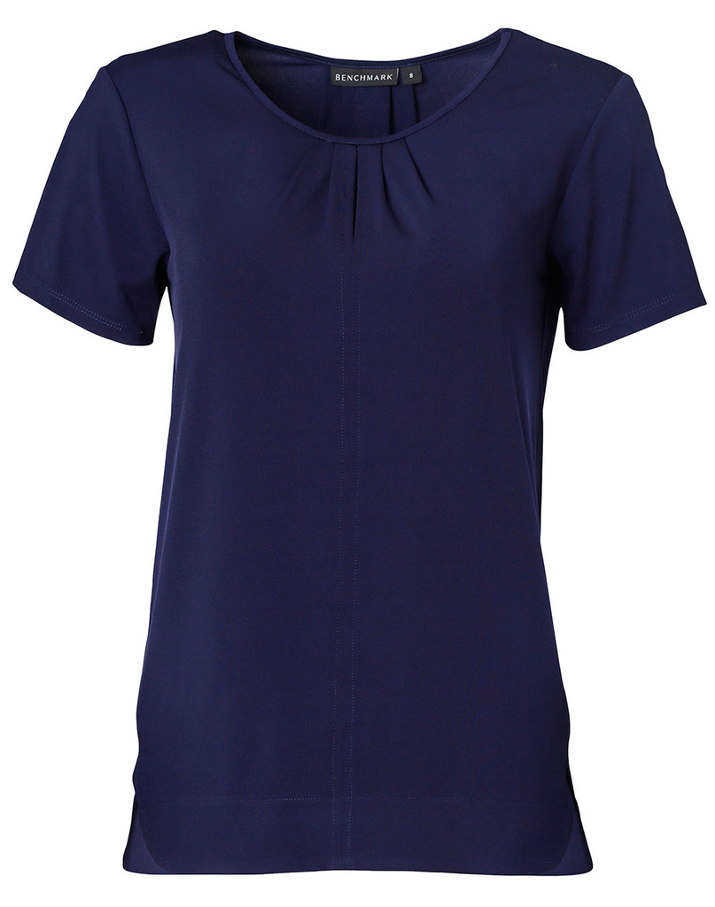 Ladies’ Round Neck With Pleats S/S Knit Top