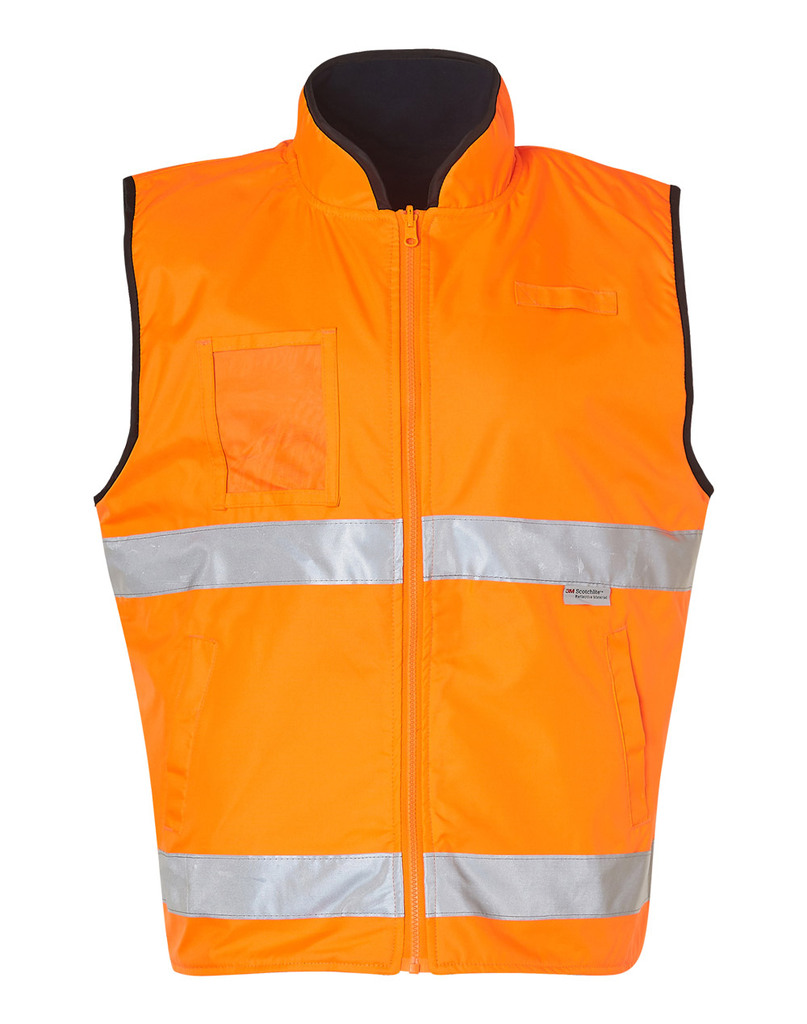 Hi-Vis Reversible Mandarine Collar Safety Vest With 3m Tapes