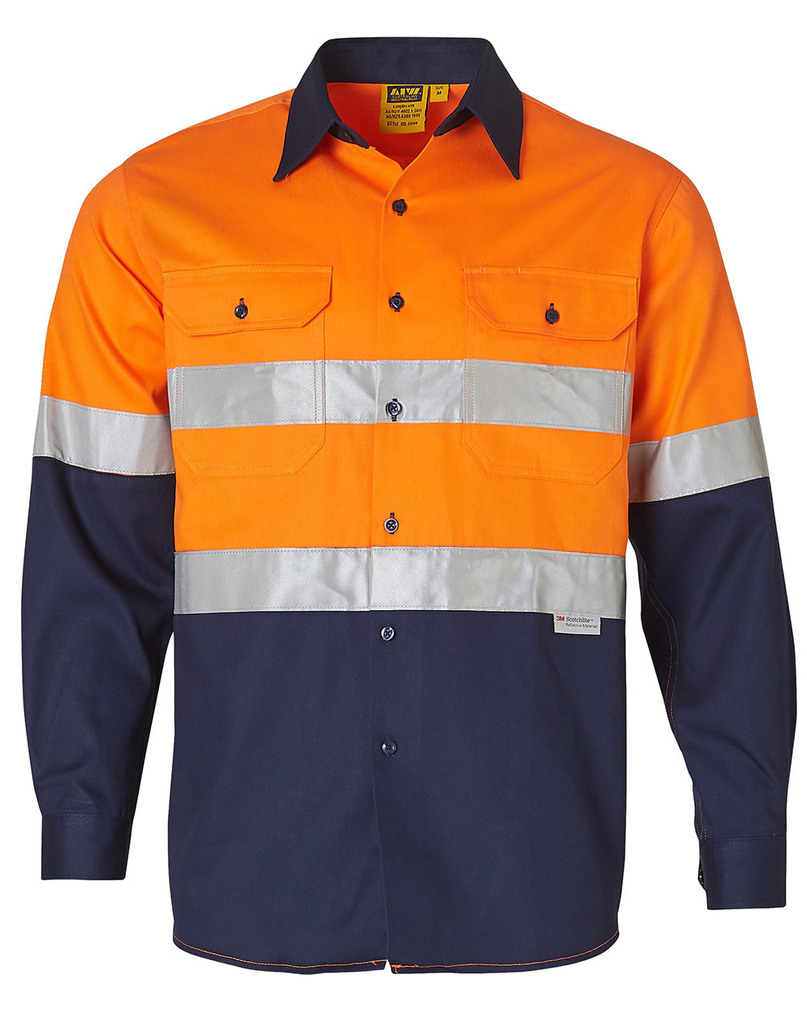 Men’s Hi-Vis Cotton Twill L/S Safety Shirt (3m Tape)
