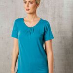 Ladies’ Round Neck With Pleats S/S Knit Top
