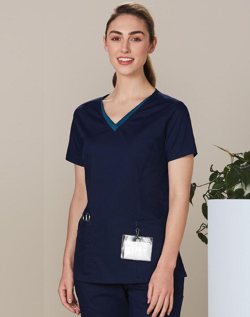 Ladies’ Contrast Colour S/S Scrub Top