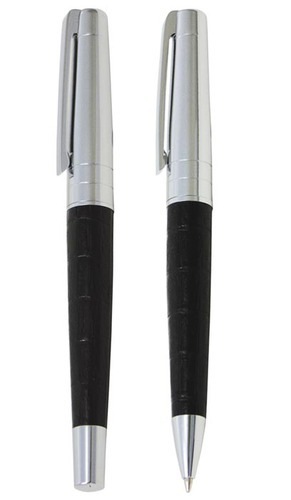 Metal Pen Gift Set Includes Roller Ball And Ball Pen With Leather Barrel And Packed Into Zippered Case Park Lane