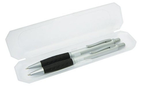 Pen And Pencil Set Made From Aluminium Packed In A Clear Plastic Box