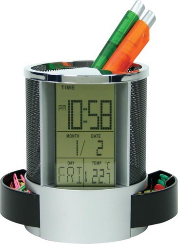 Desk Pen Caddy And Digital Clock