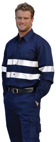Cotton Drill Long Sleeve Work Shirt With 3M Tapes