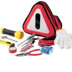 Car Utility Bag With Jumper Leads , Gloves Torch , Spanner And Plyers With Warning Sign