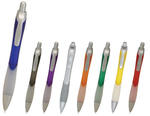 Pen Plastic Push Action Frosted Barrel And Rubber Grip Lotus