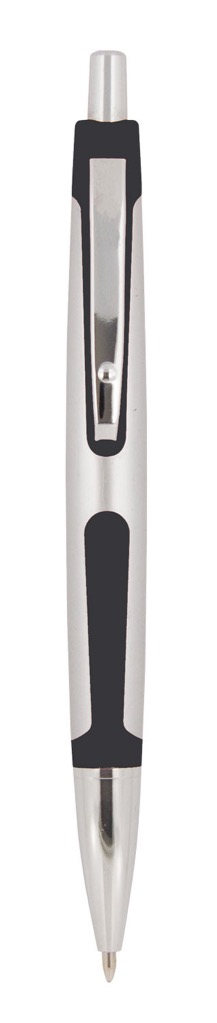 Plastic Pen Click Action Silver Barrel And Coloured Rubber Trim Scribble