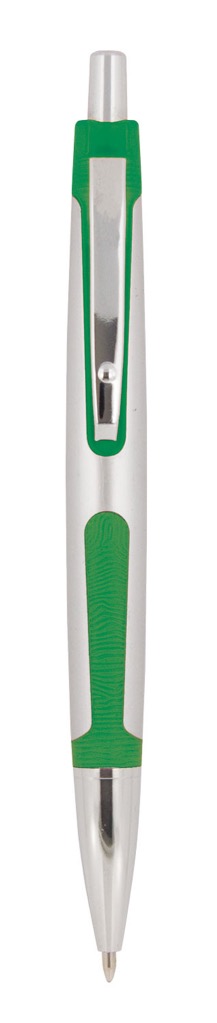 Plastic Pen Click Action Silver Barrel And Coloured Rubber Trim Scribble