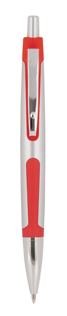 Plastic Pen Click Action Silver Barrel And Coloured Rubber Trim Scribble