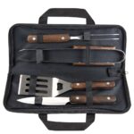 Bbq Tool Set 4 Utensils With Wooden Handles In Black Zippered Case