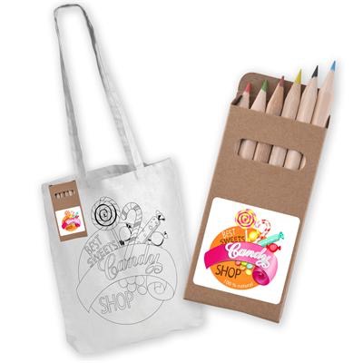 Colouring Long Handle Cotton Bag & Pencils