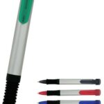 Pen Plastic Silver Barrel Translucent Clip And Rubber Grip Euro