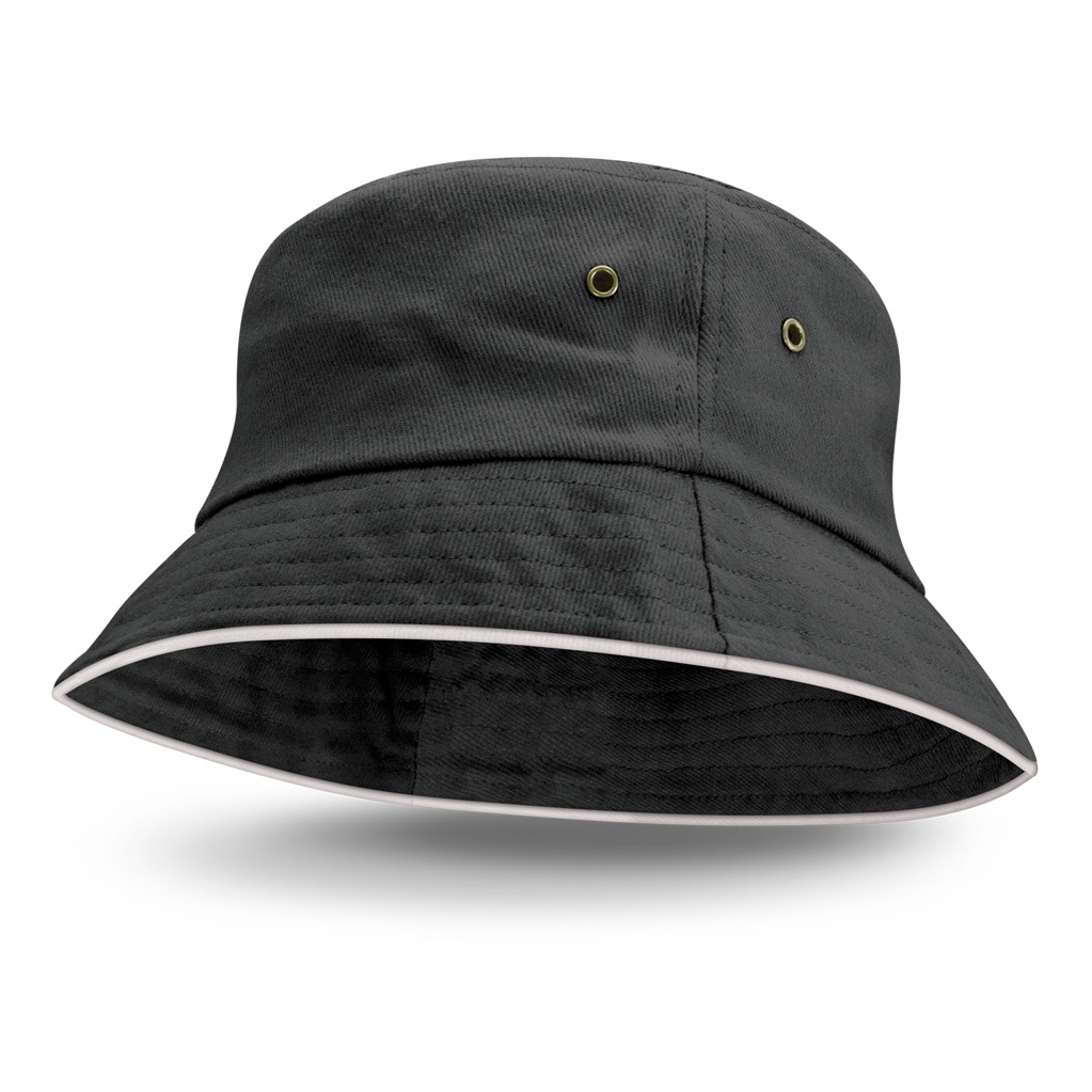 Bondi Premium Bucket Hat – White Sandwich Trim